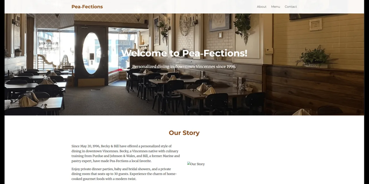 Homepage for Pea-Fections bakery